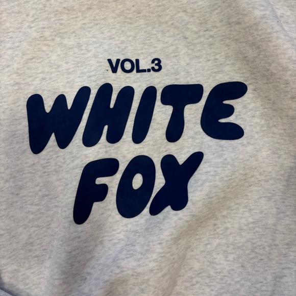 White Fox Hoodie in Light Gray Heather with Navy Puff Print - Picture 5 of 6